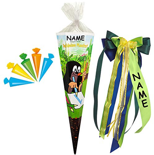 alles-meine.de GmbH Set Schultüte + 5 kleine Zuckertüten - Der kleine Maulwurf - Pauli - 85 cm - eckig - incl. Name und individueller großer Schleife - Tüllabschluß - Zucke..