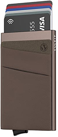 VULKIT Porte Carte de Crédit Aluminium Rigide Pop Up Porte-Cartes avec Poche Billets de Banque RFID Blocage Stocker 5 Cartes et des Espèces, Gris Nickel