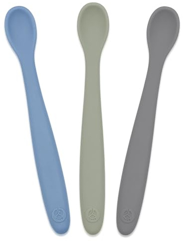 WeeSprout Silicone Baby Spoons - First Stage Infant Feeding Utensils With Soft-Tip, Bendable Kitchenware for Parent & Self-Feeding, Ultra-Durable, Dishwasher Safe, Travel Case, Set of 3