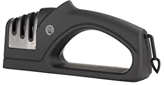 MasterChef Afilador Cuchillos, Knife Sharpener con 3 Etapas (Grueso/Medio/Fino), Afilado Manual con Base Antiadherente, Acero Inoxidable, Para todo Tipo de Cuchillo, Jamonero, Carne, Pan