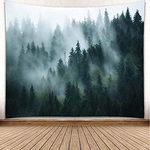 YISURE Wandteppich Wald Grün, Nebliges Wandtuch Wald für Schlafzimmer, Wandtücher Wandbehang Landschaft, Tuch für die Wand in Home Living Room Decoration 150x130cm