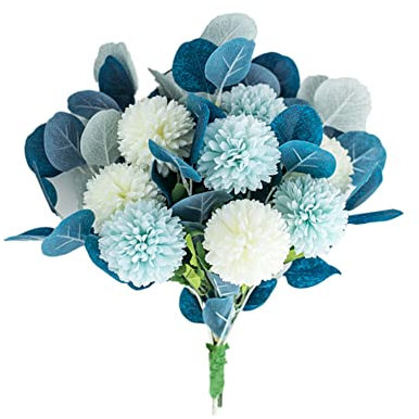 HAOSHICS Fiori artificiali, bouquet di ortensie finte, mazzi di ortensie finte, fiori di seta con foglie, per matrimoni, feste, casa, ufficio, vaso decorativo (blu)
