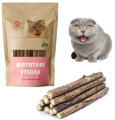 Croc-Cat Baton Matatabi 10 pièces, Qualité Premium Super Puissant, Dentifrice Chat, Antistress Chat, friandises pour Chats, Bâtonnets Herbe à Chat,Chaton Accessoires Catnip