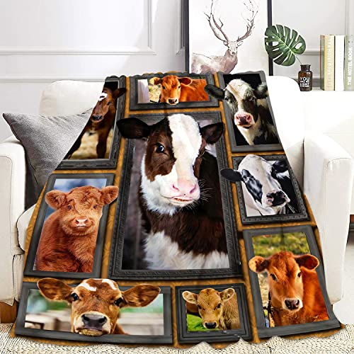 Decke mit niedlichem Kuh-Druck, Cartoon-Kuh, leichte und warme, flauschige Decken für Schlafzimmer, Wohnzimmer, Bett, Sofa, Couch, Camping-Geschenk (niedliche Kuh 1, 130 x 150 cm)