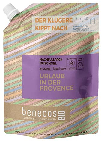 benecosBIO - Nachfüllbeutel Duschgel Lavendel - URLAUB IN DER PROVENCE - vegan - recyceltes Plastik