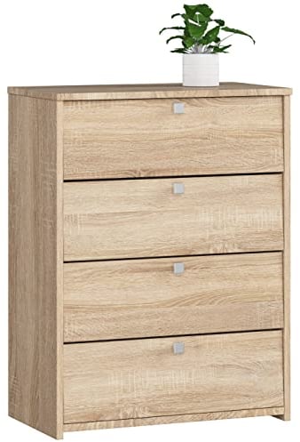 AKORD Zapatero con 4 Compartimentos y 4 Puertas abatibles | Puertas abatibles | Armario Cerrado | Contenedor para Zapatos | L60 x H80 x P33 cm, Peso 29 kg | Color: Roble Sonoma