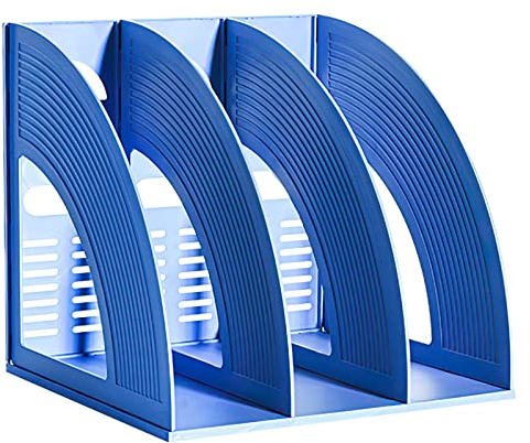 Marte Vanci Schreibtisch Akten Organizer Stehsammler A4 Zeitschriftensammler Stabile Magazin Plastikhalter Rahmen, Akten-Trennwände, 3 Fächer, Dokumentenschrank, Regal Aufbewahrung Organizer-Box Blau