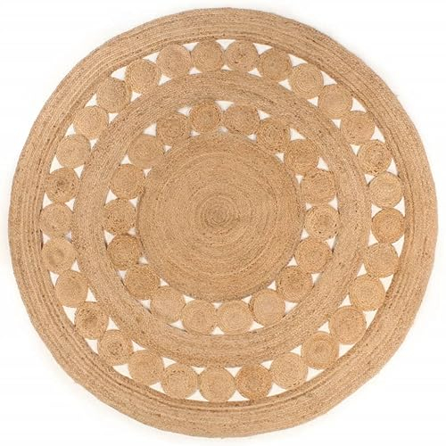 vidaXL Teppich Geflochten Jute Handgefertigt Wohnzimmerteppich Juteteppich Handwebteppich Bodenmatte Schlafzimmer Wohnzimmer Flur 180cm Rund