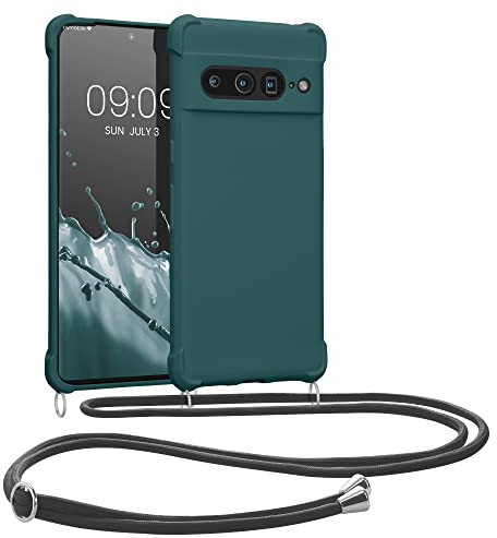 kwmobile Custodia Compatibile con Google Pixel 7 Pro Cover - Back Case in Silicone TPU - Protezione Smartphone con Cordino - petrolio