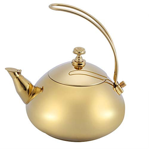 Metal Teapot, 1.5L Stove Top Kettle Stainless Steel Gas Kettle for Kitchen Indoor Outdoor Gas Hob or Induction Heater(Gold)