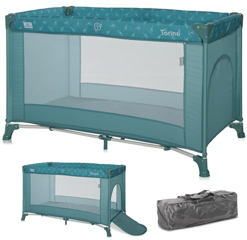Lorelli Baby Reisebett, 2 in 1 Babybett und Laufstall Torino mit Seiteneingang, Kinderbett ab Geburt bis 15 kg, faltbar inkl. Transporttasche, grün