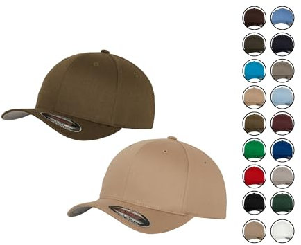 2er Flexfit Unisex Wooly Combed Cap Baseball Caps graue Unterseite S M L XL XXL Basecap Mütze, Youth, 1x Khaki + 1x Olive + 1x HL-Kauf Notizblock