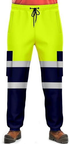 NOROZE Pantaloni da Lavoro di Sicurezza da Uomo ad Alta visibilità con Nastro Fluorescente Riflettente ad Alta visibilità Pantaloni da Lavoro (XXL, Stile 4: Verde Fluo/Blu Marino)