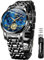 OLEVS Herrenuhren Blau Edelstahlarmband Quarz Uhr Männer mit Römischen Zahlen Mondphase Wasserdicht Leuchtende Klassische Elegantes Armbanduhr Geschenk Sale Marken