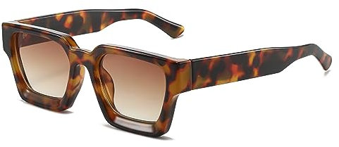 JCTAIFOO Vintage Rechteck Sonnenbrille für Damen Herren Retro Rechteckig Chunky Quadrat Große Dicke Frame Brille (Schildkröte/Teebraun)