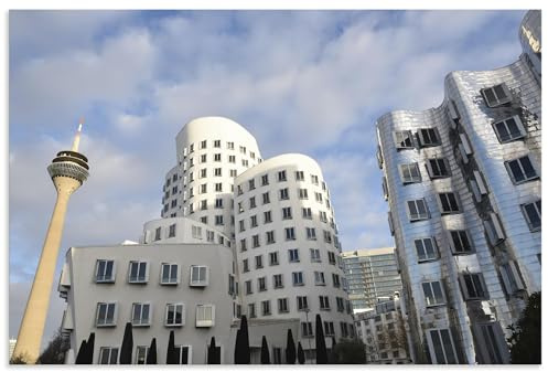 ARTland Wanddeko Wandbild Alu Verbundplatte für Innen & Outdoor Bild 90x60 cm Architektur Frank Gehry Hochhaus Turm Medienhafen Düsseldorf U4TA