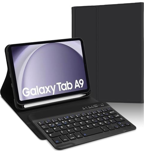 JADEMALL Tastatur Hülle für Galaxy Tab A9-8,7 Zoll SM-X110, SM-X115, Magnetische Kabelloser Bluetooth Abnehmbare Deutsche QWERTZ Tastatur TPU Schutzhülle