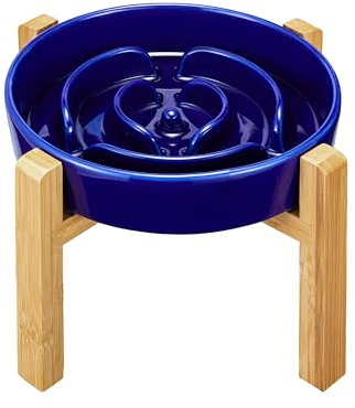 MOPANG Gamelle Anti-Gloutonie pour Chiens de Moyenne et Grande, Bols Surélevés en Céramique pour Slow-Feeder, Antidérapante Gamelle pour Chiens, Ø 21cm, 1000ml, Bleu Marine