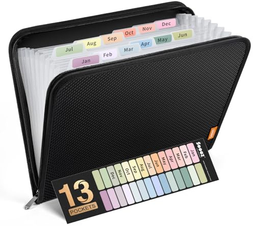 Sooez 13 Pocket Accordion File Organizer, Zipper Expanding File Folder A4