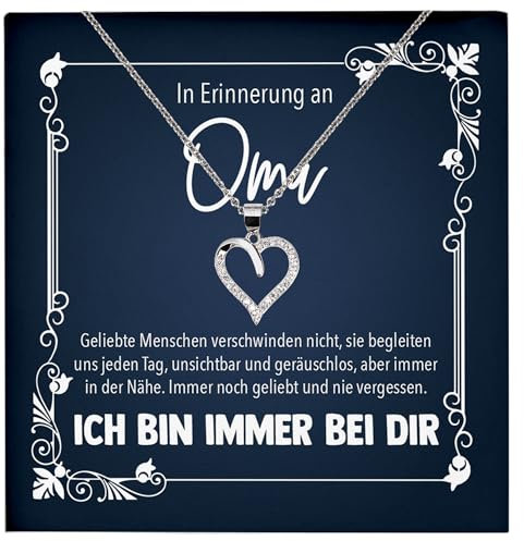 22Feels Kondolenz Geschenk, In Erinnerung an Oma, Trauer Schmuck Set Frauen, Andenken an verstorbene Grossmutter, Muttertag, RIP Beerdigung - Echt Silber 925 Herz Halskette mit Karte