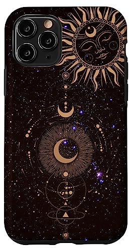 Artewilla Celestial Sun and Moon Gifts Hülle für iPhone 11 Pro, Vintage Sonne Mond und Sterne ästhetischer himmlischer Druck, Polycarbonat und TPU, Schutzhülle