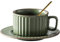 MAGICVOGEL Keramik Cappuccino Tasse mit Untertasse und Löffel Vintage Espressotasse 220ml Kaffeetasse Teetasse Dickwandige Mokkatasse für Büro und Zuhause (Olive-Grün)