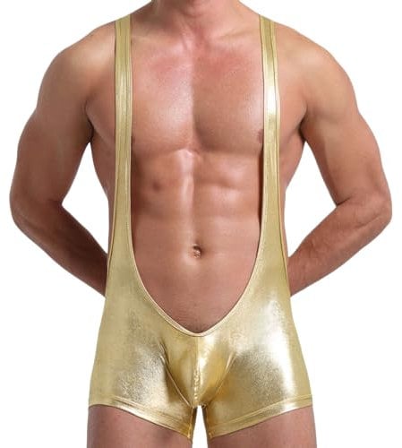 Pianshanzi Sexy Nänner Bodysuit Leder Overall Einteiler Wetlook Boxershorts Low Rise Erotische Unterhose Shapewear Sportsuit Fitness Wrestling Männerbody Optik Overall Jumpsuits Zum Spaß