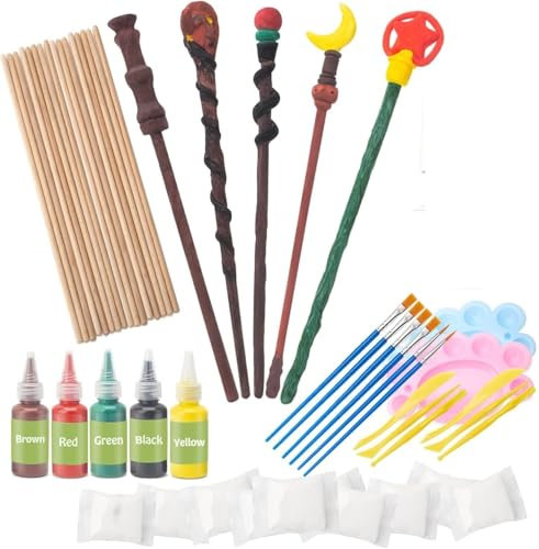 DIY Kit de fabrication de baguette magique,Ensemble de peinture artisanale,Artisanat d'art en bois bricolag pour Enfants étudiants,Cadeau de fête d'anniversaire,Activité de peinture scolaire-51pcs