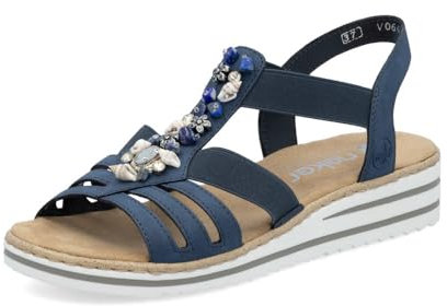 Rieker Femme Sandales compensées, Bleu 14, 38 EU Étroit