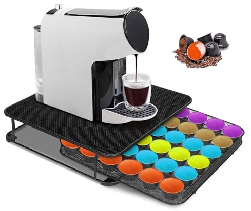 Myiosus Coffee Pod Holder - 1 Tier Coffee Pods Storage Drawer for 36pcs Coffee Capsules, Space-Saving Metal Coffee Capsule Holder Organizer for Office Kitchen Counter, Non-slip & Shockproof, Black