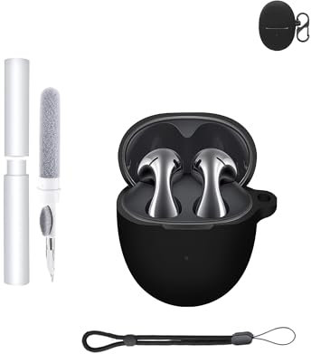 Silicone Protective Case for Huawei FreeBuds 5 Earbuds,Waterproof,Shockproof,Anti-scratch,Washable, Comes with Cleaning Pen Hanging Clip,Black