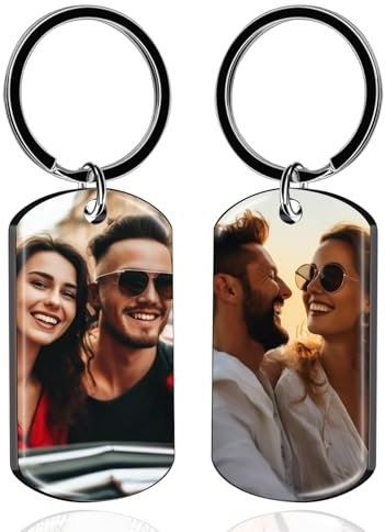 RSQGT Schlüsselanhänger Personalisierter mit Foto - Hochwertiger Edelstahl Schlüsselanhänger Personalisierbar mit Bild + Text - Geschenk für Partner, Eltern, Haustiere (Beidseitiger Hd-uv-druck)