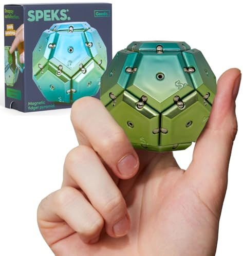 Speks Geode Magnetic Fidget Toy, Sphere, Chrome Green | Sensory Desk Toy for Adults & Teens 14+, Stress Relief Gift, Fidget, Magnetic Fidget Toys