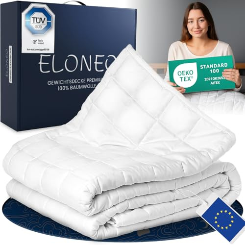 ELONEO Manta con Peso 200x200 cm con 7 kg, certificada por TÜV y Oeko-Tex, Manta Pesada para Dormir de 100% algodón
