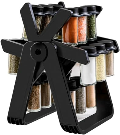 YBLUE Rotating Spice Rack Organizer with 18 Spice Jars, 360°Rotating Ferris Wheel Detachable Spice Rack with Labels and Pen, Funnels for Kitchen Countertops, Cabinets, Gift Set As Organise