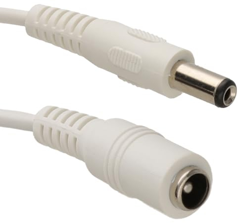 kenable 5.5 x 2.1mm DC Power Plug to Socket CCTV Extension Cable 1.5m WHITE [1.5 metres]
