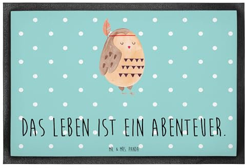 Mr. & Mrs. Panda 60 x 90 cm Fußmatte Eule Federschmuck - Geschenk, Fußmatte waschbar, Fußmatte Outdoor, Gummi Matte, Waldtiere, Eule Deko,