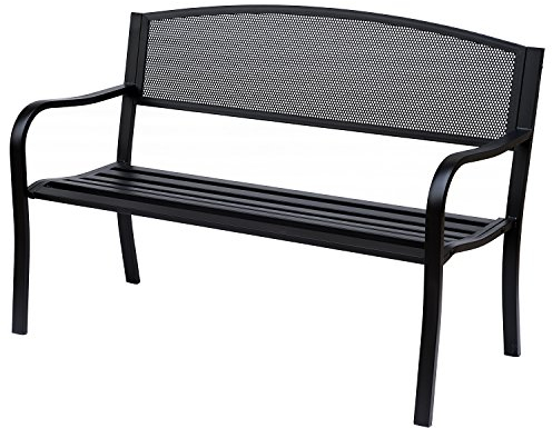 Outsunny Gartenbank Sitzbank Parkbank 2-Sitzer Garten Stahl Schwarz B127 x T60 x H87cm