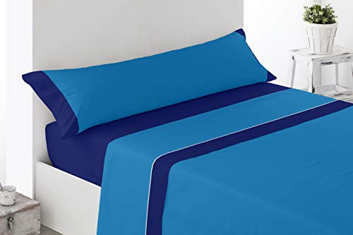 Cabetex Home - Juego de sábanas Lisas - Colores Combinados - 3 Piezas - Microfibra Transpirable (Azul/Marino, 150_x_190/200 cm)