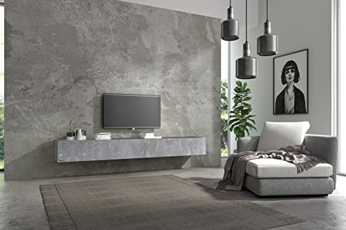 Wuun® TV Lowboard TV Board hängend I 100cm-280cm I Hängeschrank Wohnwand/Somero I Schwarz-Matt/Beton-Optik I 200 (2X 100) cm