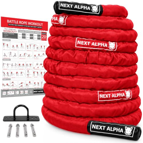 Next Alpha Battle Rope, 38mm/50mm, 9m/12m/15m, Schutzhülle, Wandanker, Workout Instruction Poster