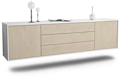 Dekati Lowboard Riverside hängend (180x49x35cm) Korpus Weiss matt - Front Holz-Design Zeder - Push to Open