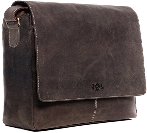 SID & VAIN Bolsa Mensajero portátil Grande XL Cuero I Bolso para Notebook 15 con Funda extraíble para el portátil I Bandolera para Laptop Spencer marrón Hecho a Mano