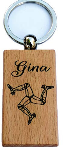 Porte-clés Bois Exotique gravé personnalisé tripode sicile Italie + prénom au Choix