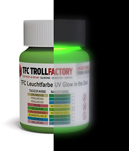 TFC Peinture Lumineuse UV Glow In The Dark Couleur du Jour RAL6018 Jaune Vert - Nuit: RAL 6038 Vert Clair 100g