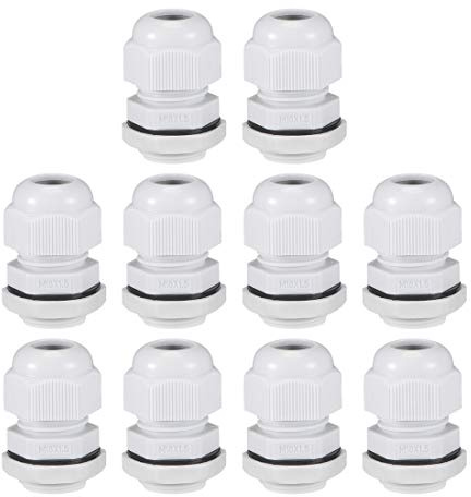 sourcing map 10Stk.Kabelverschraubung 5mm-10mm M18x1,5 Wasserdichtes Kontermutter mit Unterlegscheibe Weiß