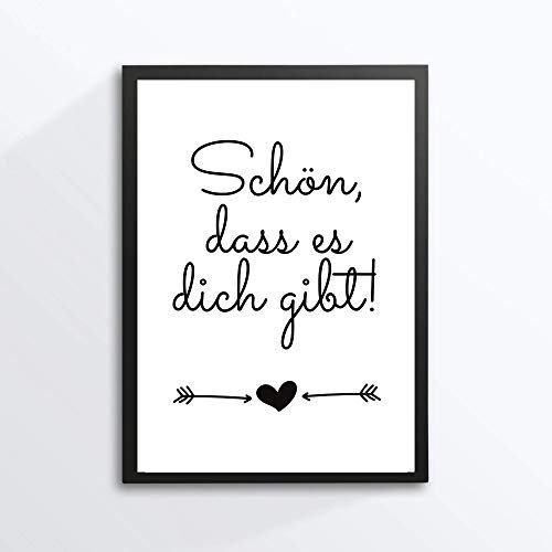Din A4 Kunstdruck ohne Rahmen - Spruch - Schön, dass es dich gibt - Freundschaft Freundin Freund Herz Liebe Geschenk Druck Poster Bild