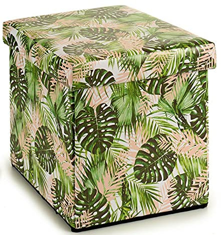 Gift Décor Ottoman Pouffe Faux Leather Foldable Floral Design Storage Box And Seat 31x31cm