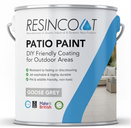 Resincoat Outdoor Patio Paint, UV and Weather Resistant Paint, Easy to Apply Matte Finish Concrete Paint for Slabs & Flags, Buy Direct from the UK Manufacturer, Goose Grey Paint, 5KG
