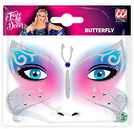 Widmann - Gesicht-Sticker Glitter, Aufkleber für Gesicht und Körper, Glitzer-Sticker, Gesichts Tattoo, Aufkleber, Make-Up, Schminke, Karneval, Halloween, Mottoparty